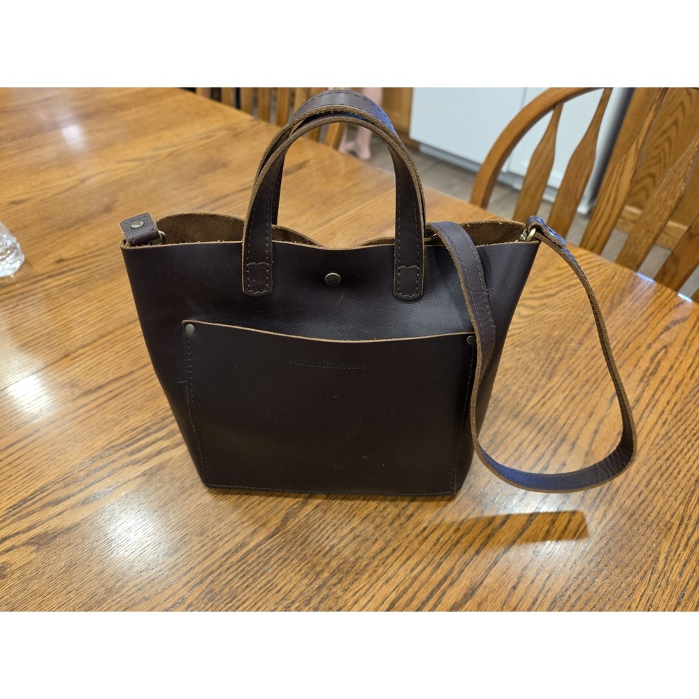 Portland Leather Goods Mini Crossbody Tote  12x10x5 Leather Brown Heritage